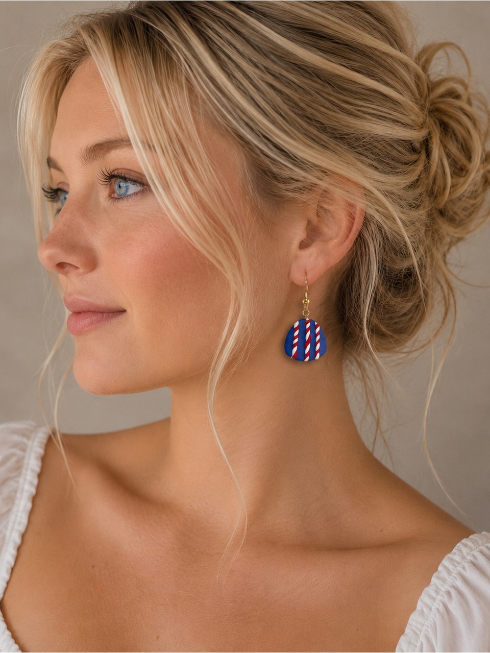 Vibrant Red white and blue earrings